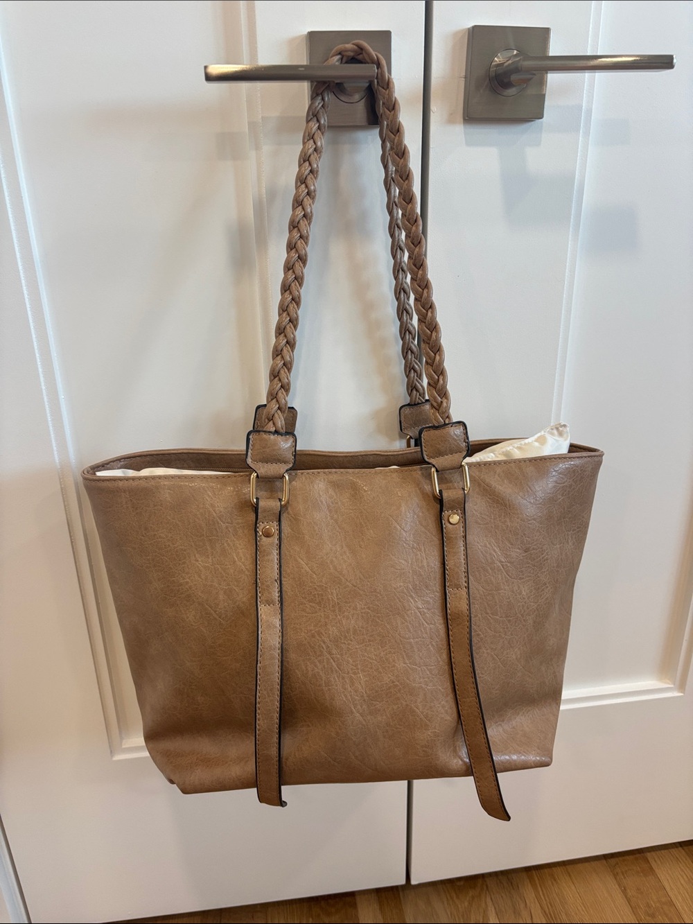 Target Taupe Braided-Handle Tote Bag